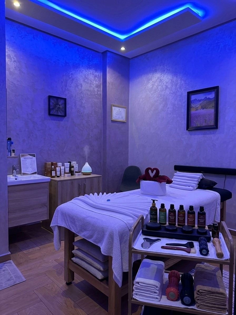 Cabine de soin du visage avec produits naturels et diffuseur d'arômes à Casablanca